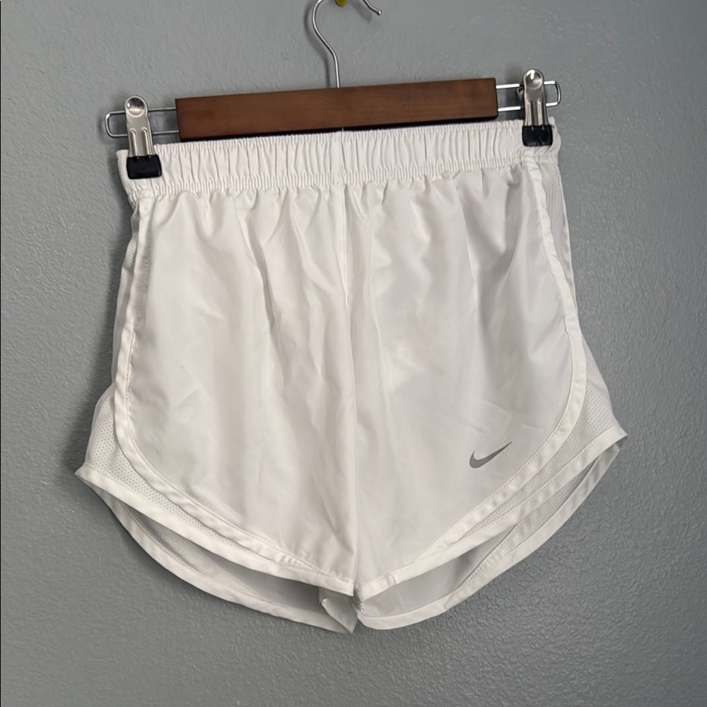 Nike White Athletic Shorts with Curved Hem